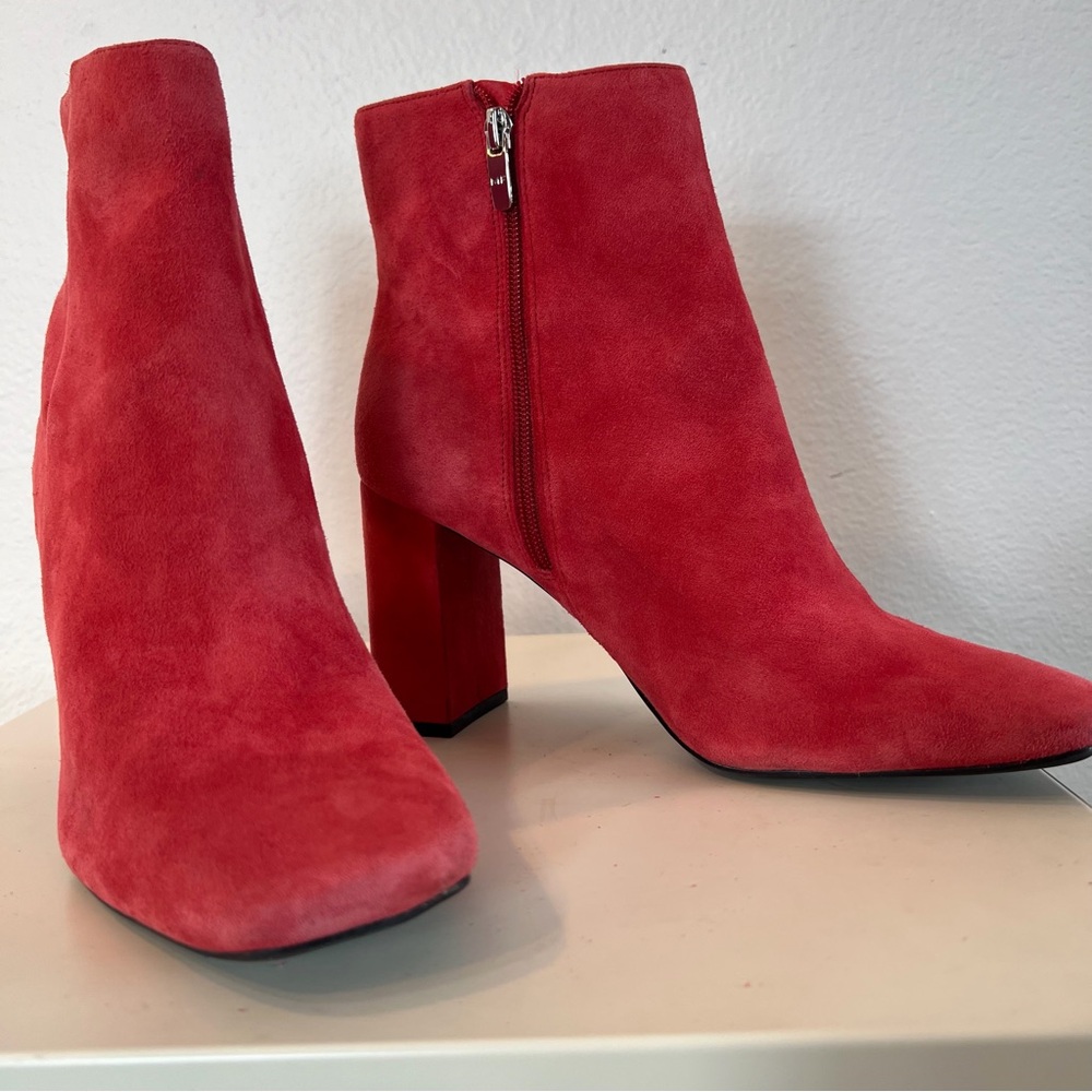 Marc Fisher Red Suede Ankle Zipped Boots